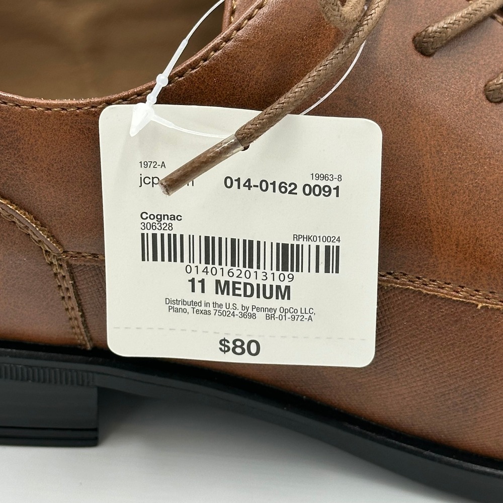 NIB J. Ferrar Brody Cognac Faux Leather Cap Toe Oxford Dress Shoes Mens Size 11 - Picture 3 of 12